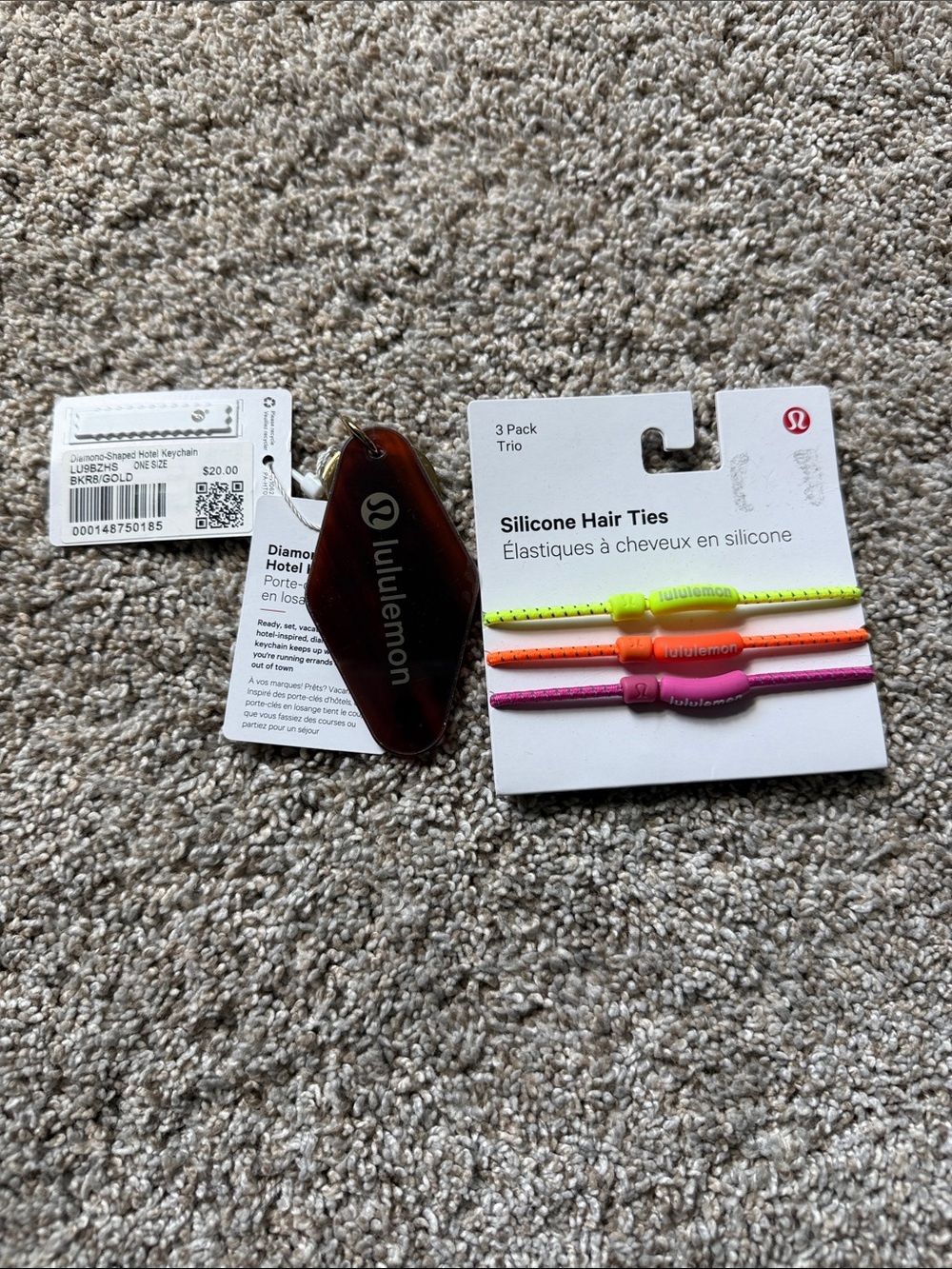 Lululemon keychain and hair ties